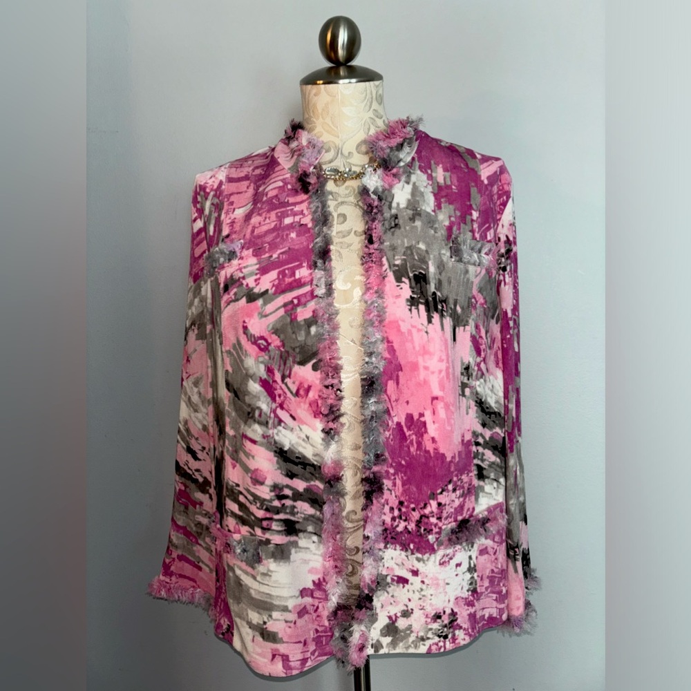 Picadilly Fashion Casual Open Cardigan Fuzzy Hem Sleeve Size Large.    #47